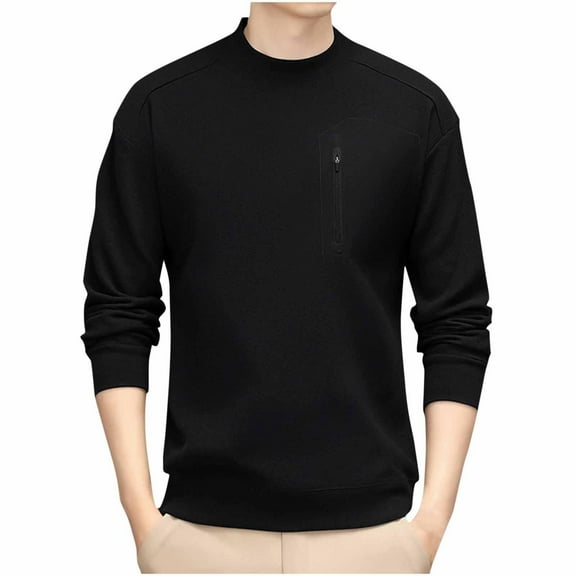 Fashionable Mens Long Sleeve Muscle T Shirts Round-neck Leisure Solid Color Zipper Add Velvet Sweater M-4XL
