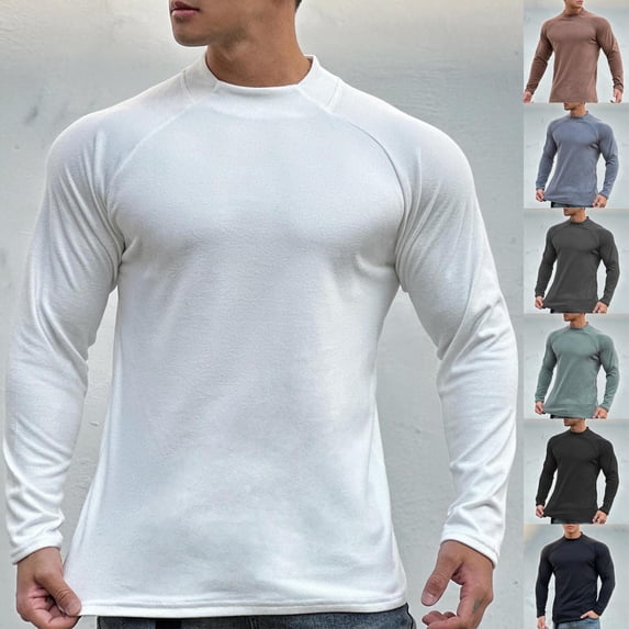 Fashionable Mens Long Sleeve Muscle T Shirts Round-neck Solid Color Casual M-3XL