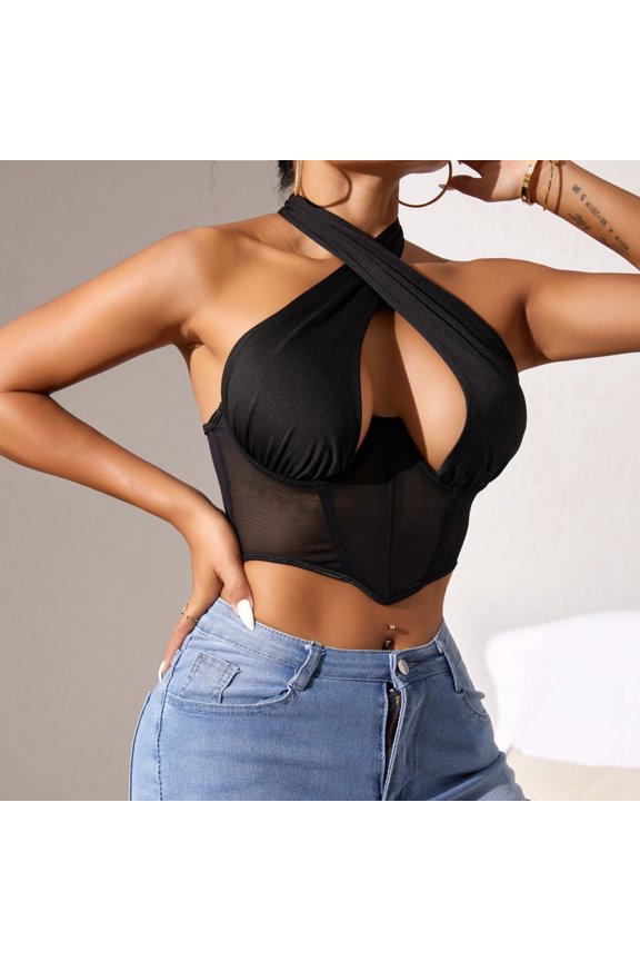 Fashionable Mesh Lingerie Bustier With Adjustable Neck Tie And Support Sports Bra Seamless Womens Bras Comfortable plus Size Sports Bras for Women Medium Support Women Bra Strapless Athletic Bras