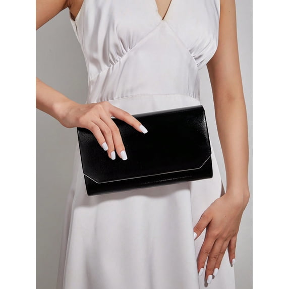 Fashionable Metal Champagne Color Pu Leather Envelope Clutch Bag With Fine Cross Textured Design For Women, Come With Chain