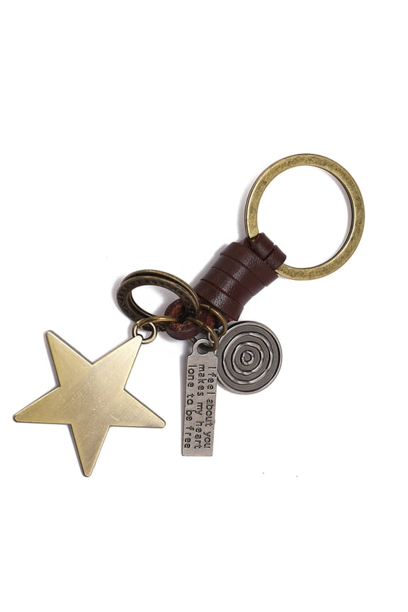 Fashionable Metal Star Keychain Vintage Styles Leather Key Holder For Car Keys And Backpack Decoration