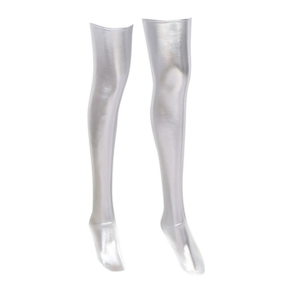 Fashionable Metallic Liquid Faux Leather Over Knee Socks Glossy Wet Look Thigh High Stockings Lingerie Hosiery for Women