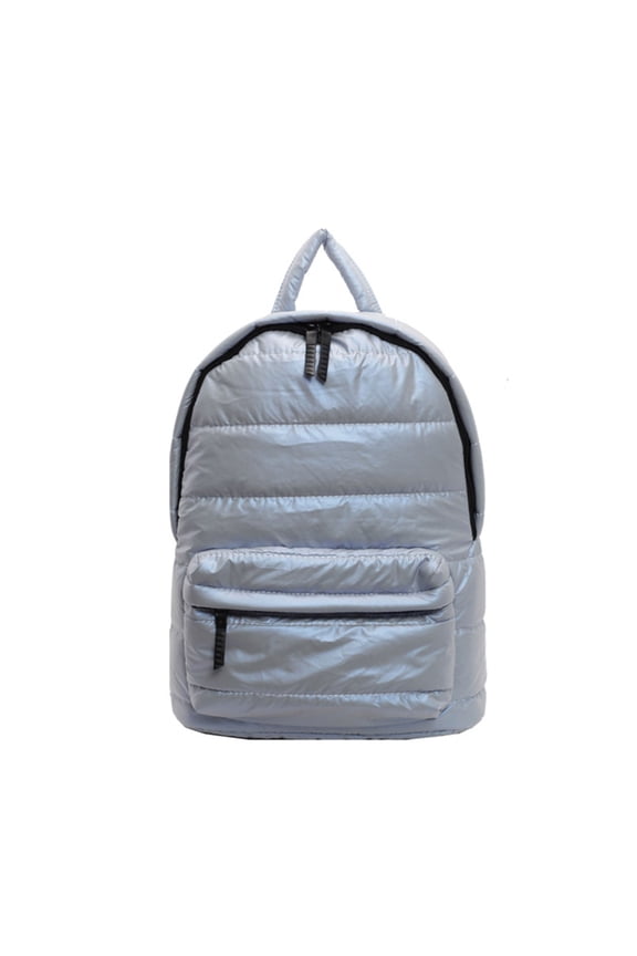 Fashionable Metallic Puffer Backpack for Women Quilted Padded Large Capacity Travel School Bag with Spacious Interior