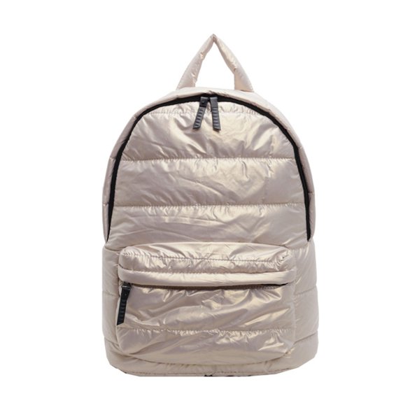 Fashionable Metallic Puffer Backpack for Women Quilted Padded Large Capacity Travel School Bag with Spacious Interior