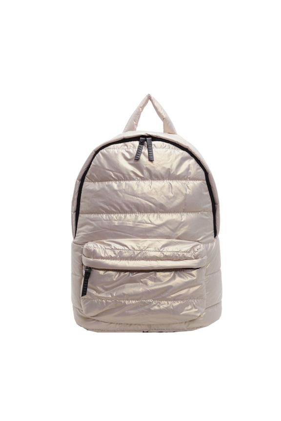 Fashionable Metallic Puffer Backpack for Women Quilted Padded Large Capacity Travel School Bag with Spacious Interior