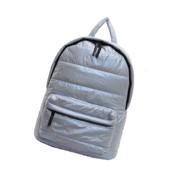 Fashionable Metallic Puffer Backpack for Women Quilted Padded Large Capacity Travel School Bag with Spacious Interior