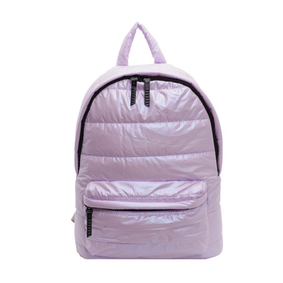 Fashionable Metallic Puffer Backpack for Women Quilted Padded Large Capacity Travel School Bag with Spacious Interior