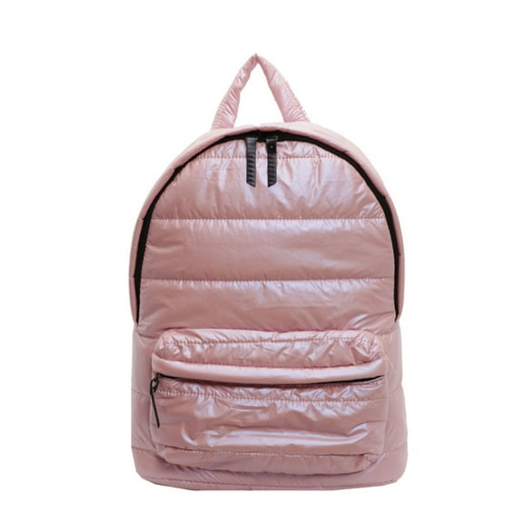 Fashionable Metallic Puffer Backpack for Women Quilted Padded Large Capacity Travel School Bag with Spacious Interior