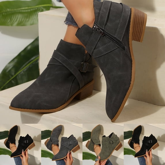 Fashionable Mid-Calf Boots Stylish Square Heel Side Zipper Casual Fall Winter Versatile Sweet Cool Thick Heel Ankle Booties