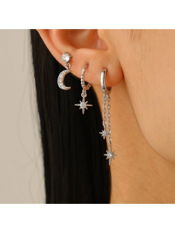 Fashionable Mismatched Star and Earrings Set Of 3 Premium Alloy Long Lasting Ready Packaging