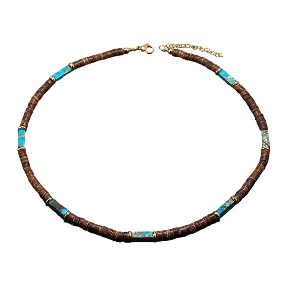 Fashionable Necklace With Brown Coconuts Shell Beads And Natural Stone Pendant Perfect For Any Occasion