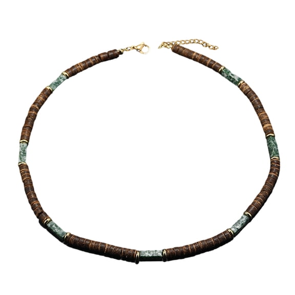 Fashionable Necklace With Brown Coconuts Shell Beads And Natural Stone Pendant Perfect For Any Occasion
