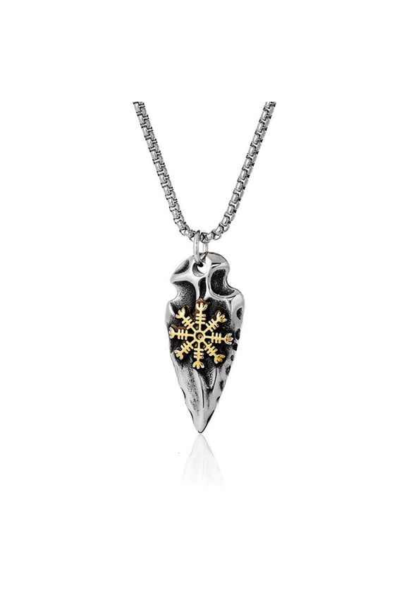 Fashionable Norses Spear Tridents Amulet Necklace Accessory for Men in Gold Tone