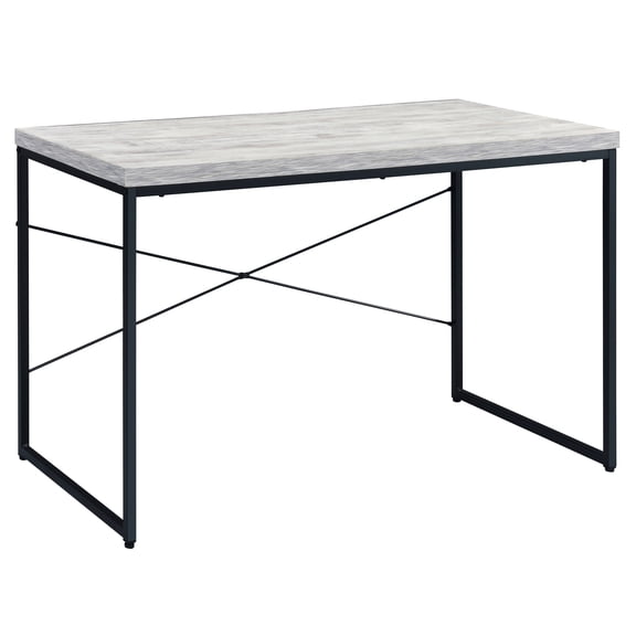 Fashionable Office Desk With Spacious Wooden Platform And Metal Frame Rectangular Work Antique White Black Design Base