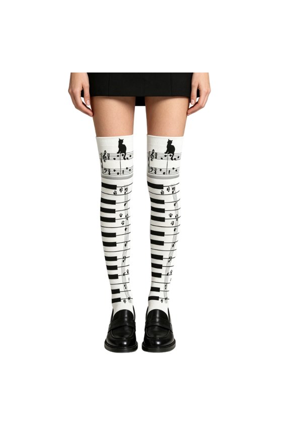 Fashionable Over The Knee Socks Music Notes Perfect For Concerts And Parties