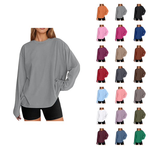 Fashionable Oversized Long Sleeve T Shirt Casual Basic Round Neck Fall Top For Everyday Wear