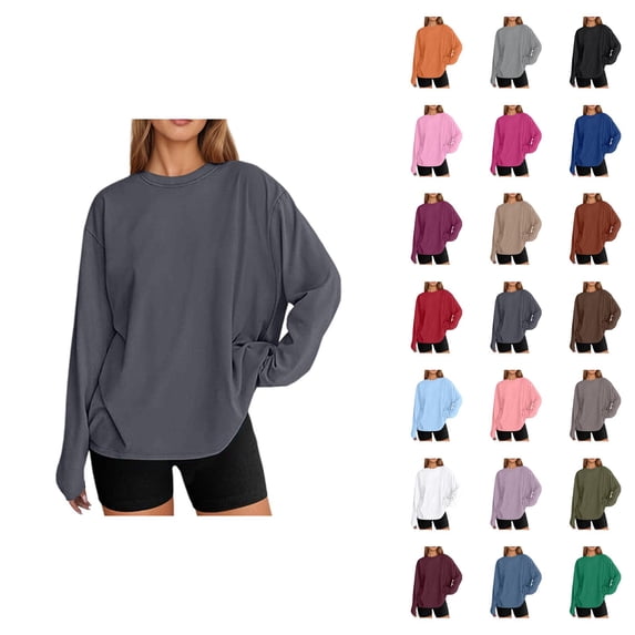 Fashionable Oversized Long Sleeve T Shirt Casual Basic Round Neck Fall Top For Everyday Wear