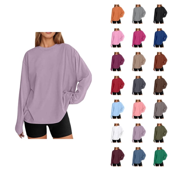 Fashionable Oversized Long Sleeve T Shirt Casual Basic Round Neck Fall Top For Everyday Wear