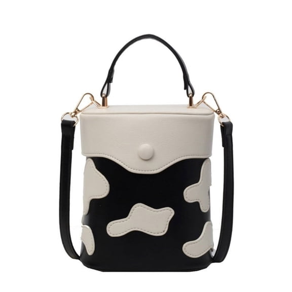 Fashionable PU Leather Shoulder Crossbody Bag Contrast Color Milk Pattern Purse HandbagBucket Bag for Various Situation
