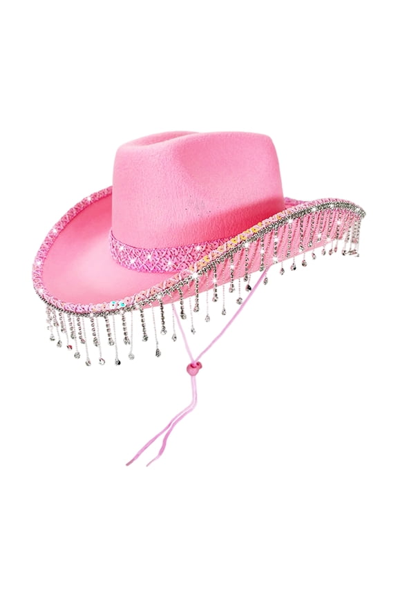 Fashionable Party Hat For Bride Rhinestones Embellished Tassels Lace Edging Breathable Fabric