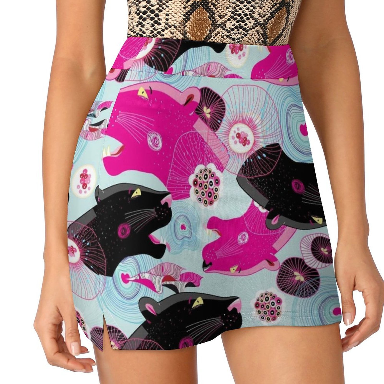 Fashionable Pattern With Panther Heads Women #39 s skirt Mini Skirts A Line Fashionable Pattern With Panther Heads Women #39 s skirt Mini Skirts A Line