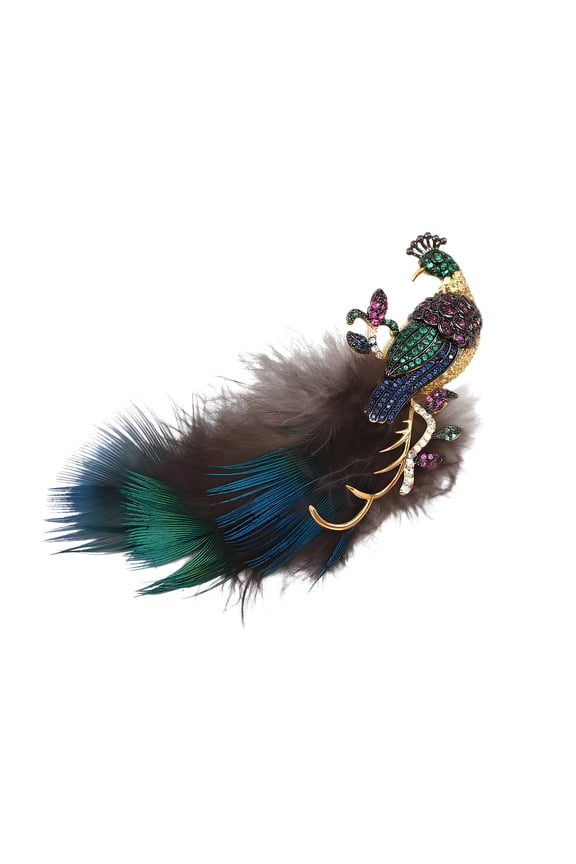 Fashionable Peacocks Feathered Brooch With Zircon Stones Eye Catching Lapel Pin Clothes Decoration For Daily Wear