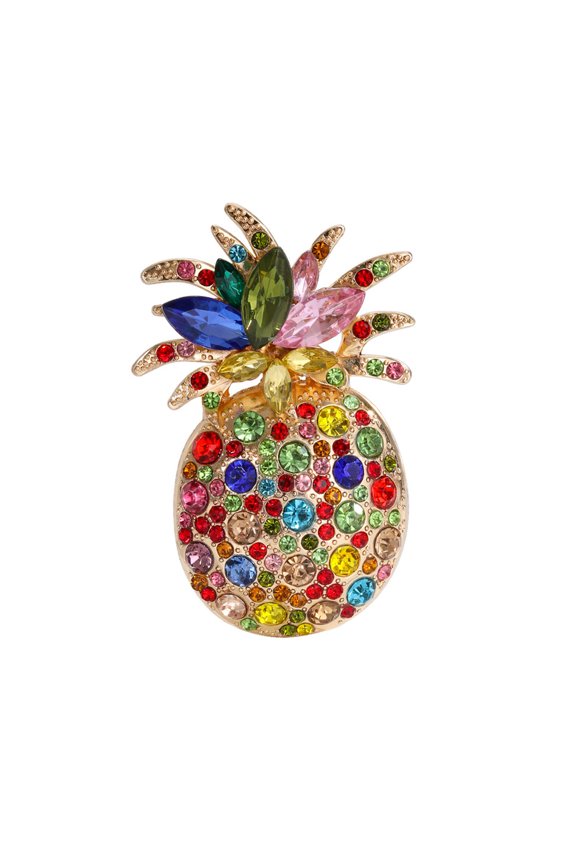 Fashionable Pineapple Shaped Brooch Decorated With Multicolor Rhinestones Ideal For Gift Giving And Outfit