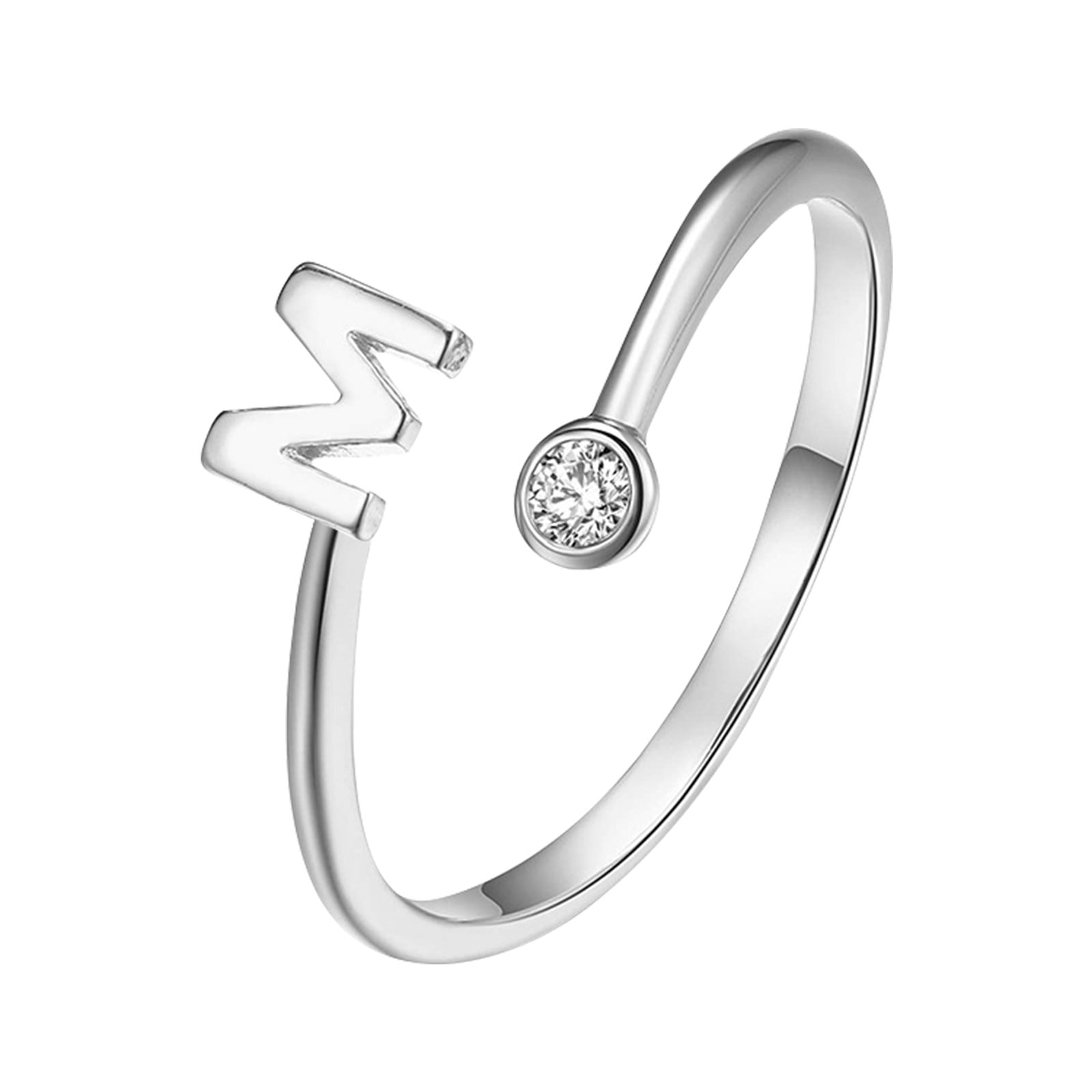 Fashionable Plated Silver Opening Letters With Diamond Adjustable Ring Ladies Jewelry Finger