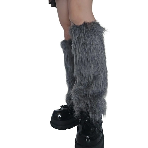 Fashionable Plush Leg Warmers for Ladies Thick Thermal Warm Furry Boot Covers Long Socks for Winter and Themed Event