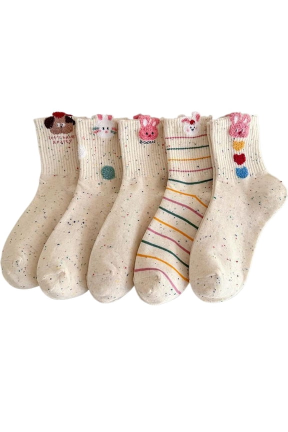 Fashionable Polyester Mid-Calf Socks with Quirky Patterns for Students in Autumn and Winter