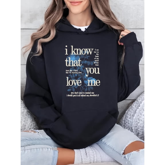 Fashionable Printed Hoodie for Women with a Minimalist Cartoon Style And Trendy Letter Patterns, Featuring Pockets.