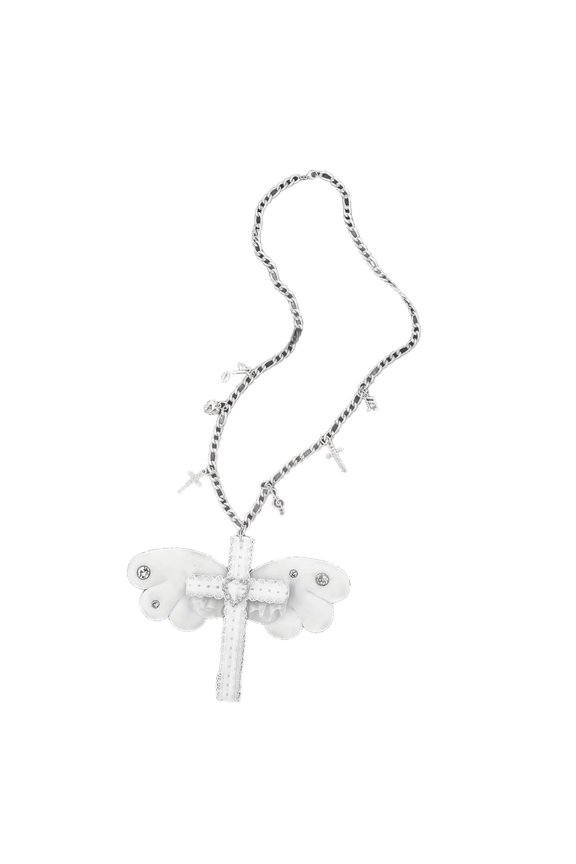 Fashionable Punk Rock Inspired Demons Winged Crucifix Pendant Necklace Adjustable Sweater Chain For Trendy Outfits