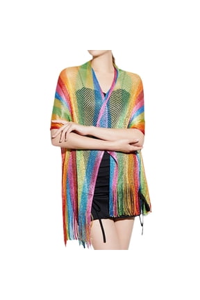 Fashionable Rainbow Striped Scarf Stylish Shawl Beach Sunscreen Neckerchief Enhancing Colorful Look In Fall and Winter