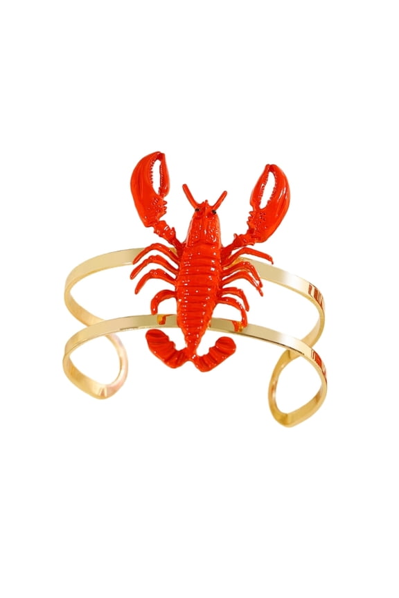 Fashionable Red Lobster Jewelry Set Including Bracelet And Rings Crafted From Alloy For Daily Wear