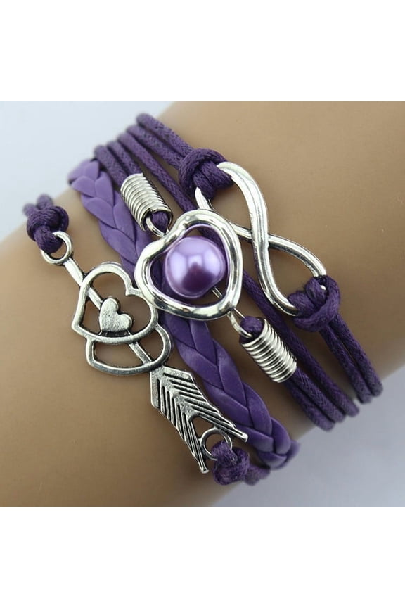 Fashionable Retro Heart Pearl Colored Cord Layer Bracelet for Everyday Wear and Style Enhancement
