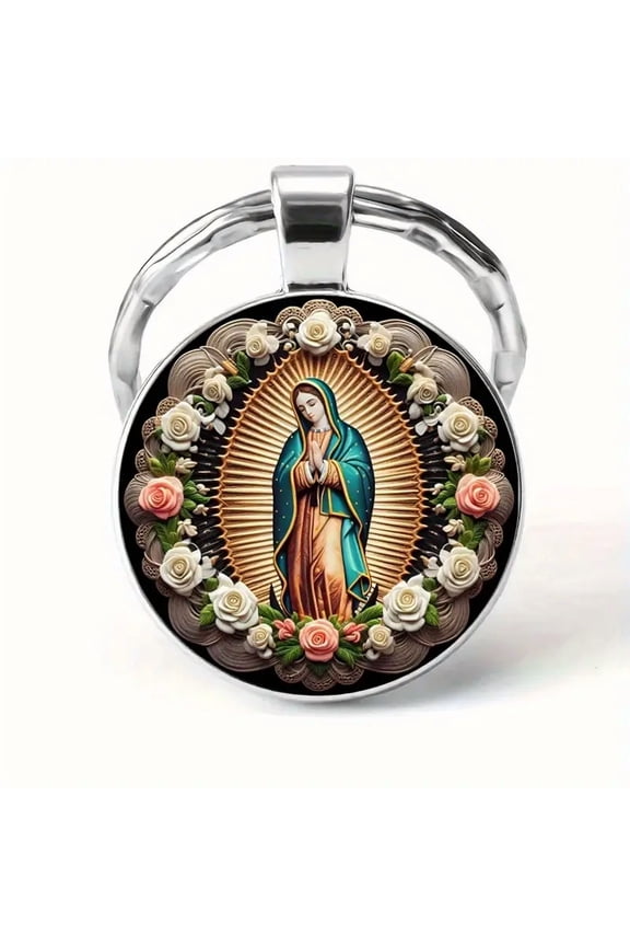 Fashionable Retro Style Featuring The Virgin Mary Pattern With A Golden Keychain Ring, Bag, Charm Car Key Pendant, Jewelry For Family And Friends As Gifts