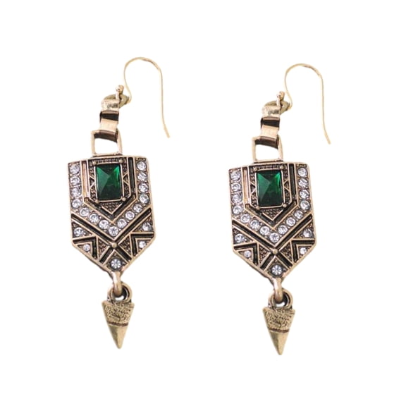 Fashionable Rhinestone Earring Green Emerald Earrings Glass Crystal Eardrops for Daily Wear Trendy Ear Drops Accessory