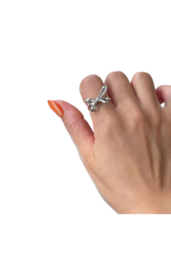Fashionable Ribbon Bows Rings Women Temperament Butterfly-Knot Rings Female Cubic Adjustable Open Rings Embellishment