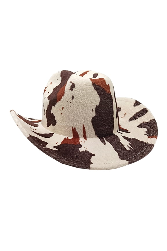 Fashionable Roll Brims Cowgirls Hat Wide Brims Fedoras with Cow Pattern for Beach Parties and Various Outfit
