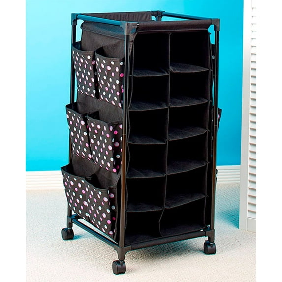 Fashionable Rolling Shoe Rack with Fabric Cubbies - Polka Dot