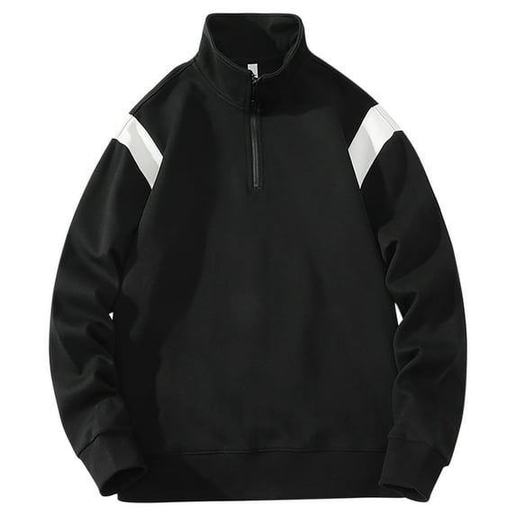 Fashionable Round Neck Sweatshirts for Men Black Long Sleeved Zipper Solid Color Without Plus Size 4XL Up to 65% off!