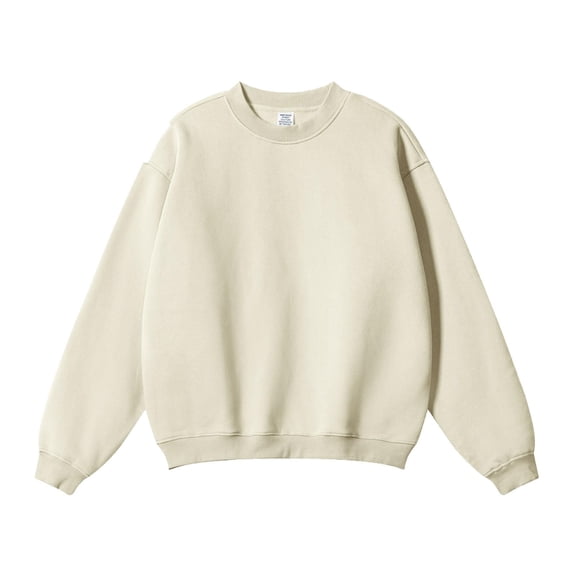 Fashionable Round Neck Sweatshirts for Men Khaki Pullover Long Sleeved Solid Color Loose Plus Size M Up to 65% off!