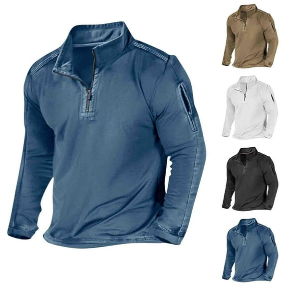 Fashionable Round Neck Sweatshirts for Men Navy Leisure Long Sleeves Stand Collar Solid Color Zipper Pocket Plus Size 3XL Up to 65% off!