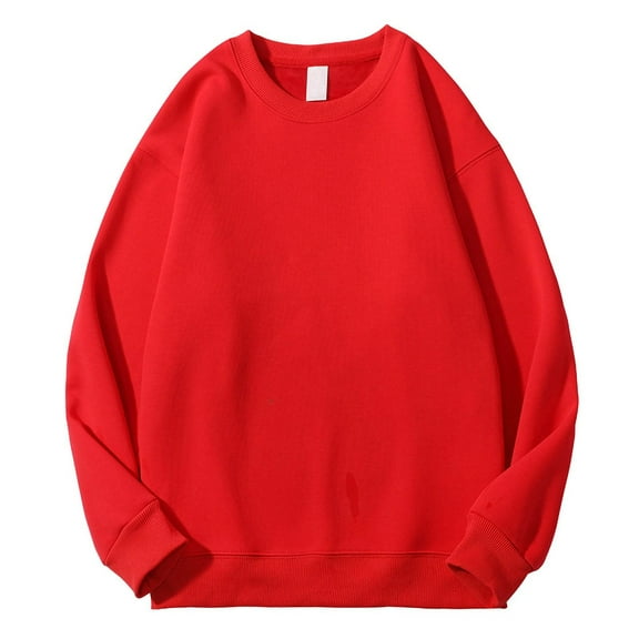 Fashionable Round Neck Sweatshirts for Men Red Loose 420g Velvet Warm Casual Solid Color Long Sleeved Plus Size M Up to 65% off!