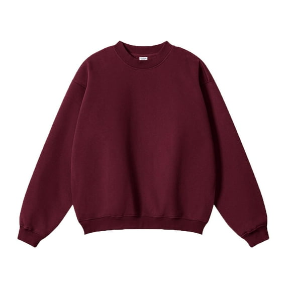 Fashionable Round Neck Sweatshirts for Men Red Pullover Long Sleeved Solid Color Loose Plus Size XL Up to 65% off!