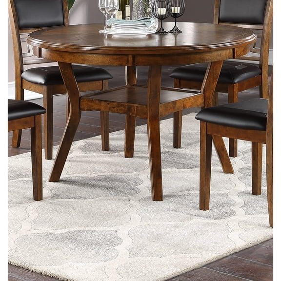 Fashionable Round Walnut Dining Table With Shelf, Made From Rubberwood Materials Table, Shelf And Structure