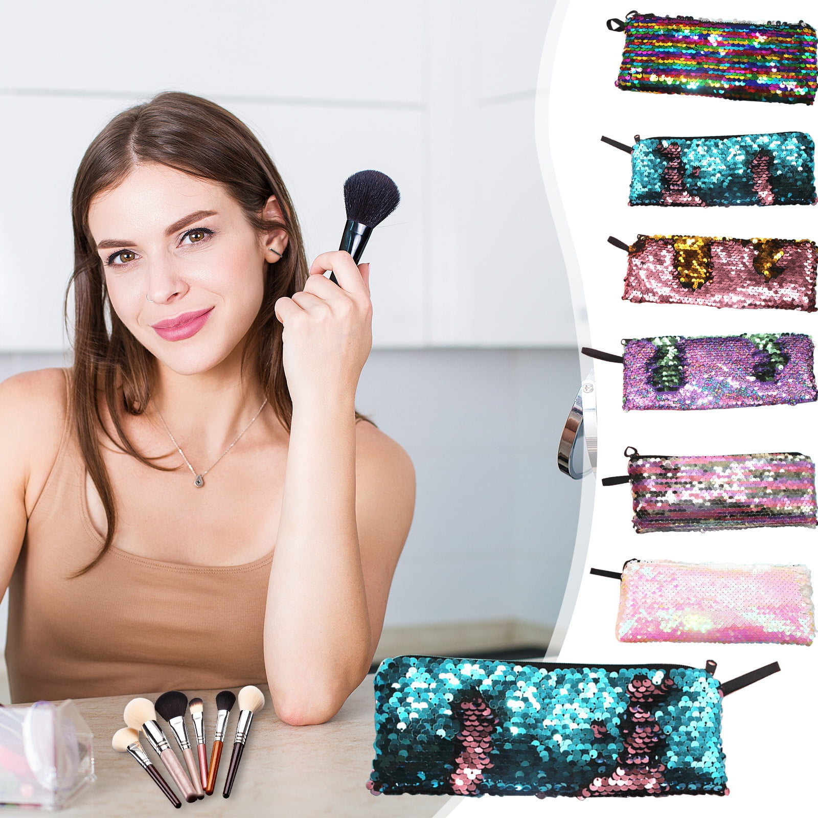 Fashionable STUDEN Sequin Pencil Case Large Capacity Polyester Fashionable studen sequin pencil case large capacity polyester