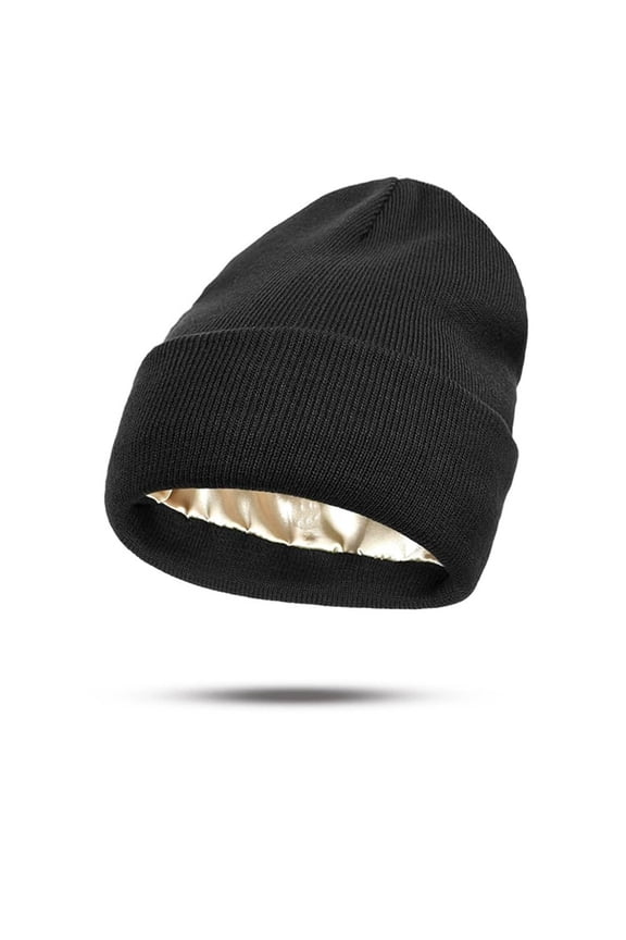 Fashionable Satin Lined Beanie for Women and Men, Warm Knit Winter Hat, with Hair Protective Cuffed, Winter Hats for Women, Warm Beanies Soft Cable Knit Beanie for Women, Skull Cap