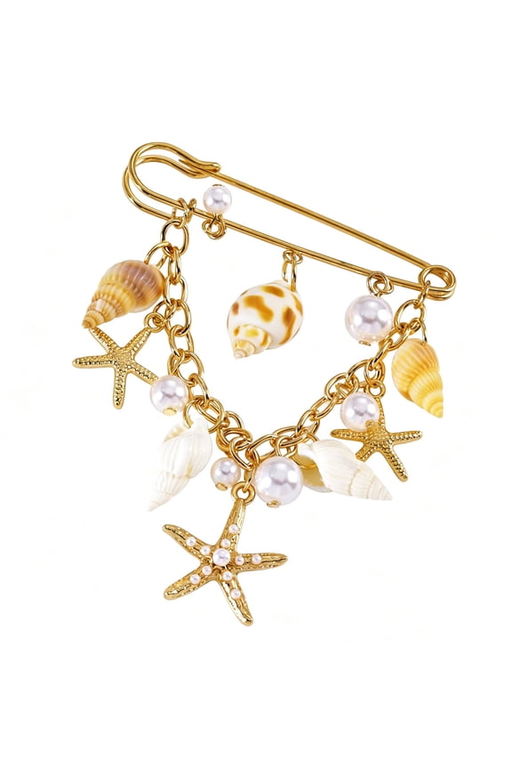Fashionable Sea Charm Inspired Pin Alloy Shell And Sea Star Brooch Multifunctional Badge Pin For WomenS Apparel