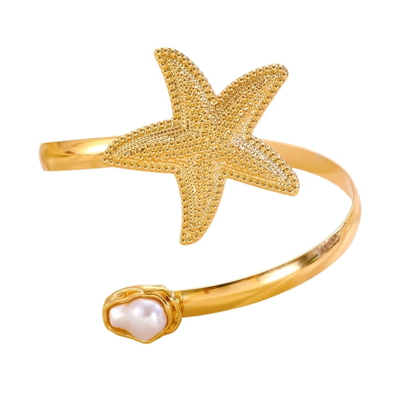 Fashionable Sea Star Pearls Cuff Comfortable Fit Design Upper Arm Wristband Alloy Jewelry Piece Present
